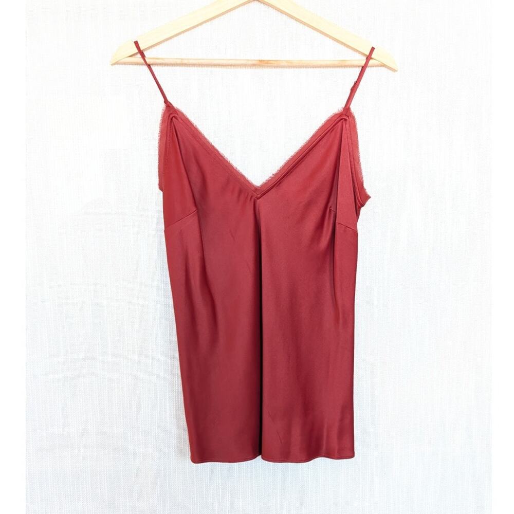 Frame Frayed Hem Satin Cami Top Womens S Burnt Henna Sleeveless V-neck - Picture 2 of 9